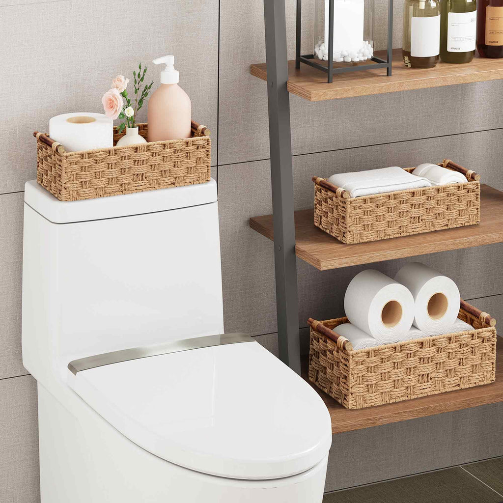 Vagusicc Wicker Storage Basket with Handle, Set of 2 Handwoven Paper Rope Storage Basket for Shelves - image 4