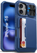 Vihibii iPhone 16 Wallet Case | RFID Blocking & Slide Camera Cover - Blue