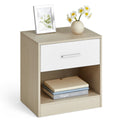 VASAGLE Modern Bedside Table with Drawer – Natural Beige & White
