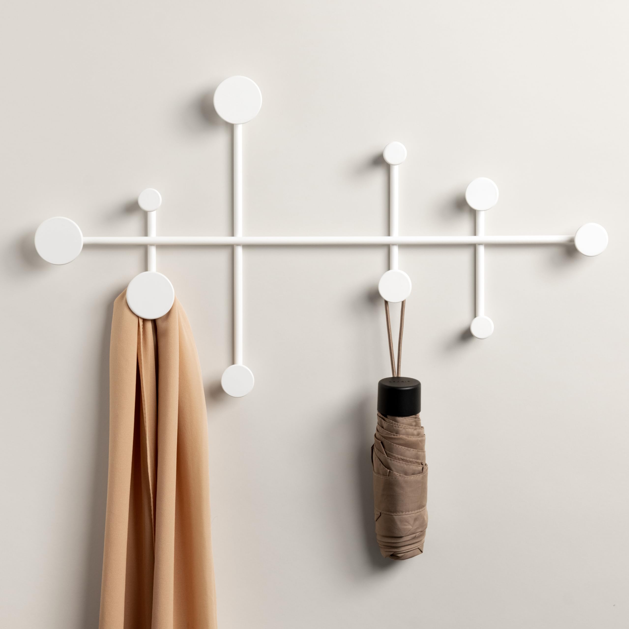 Kazai Sval Wall-Mounted Coat Rack – Minimalist Metal Hooks, White