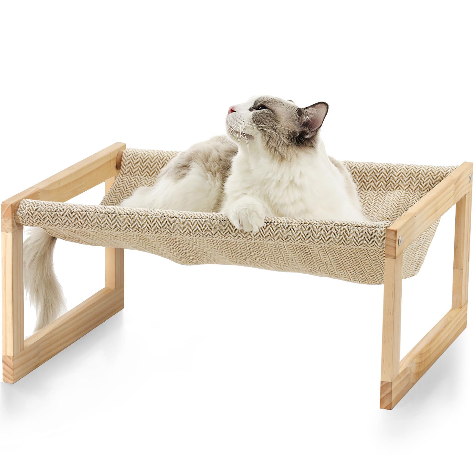 FUKUMARU Elevated Cat Hammock | Wooden Breathable Pet Bed for Small Dogs