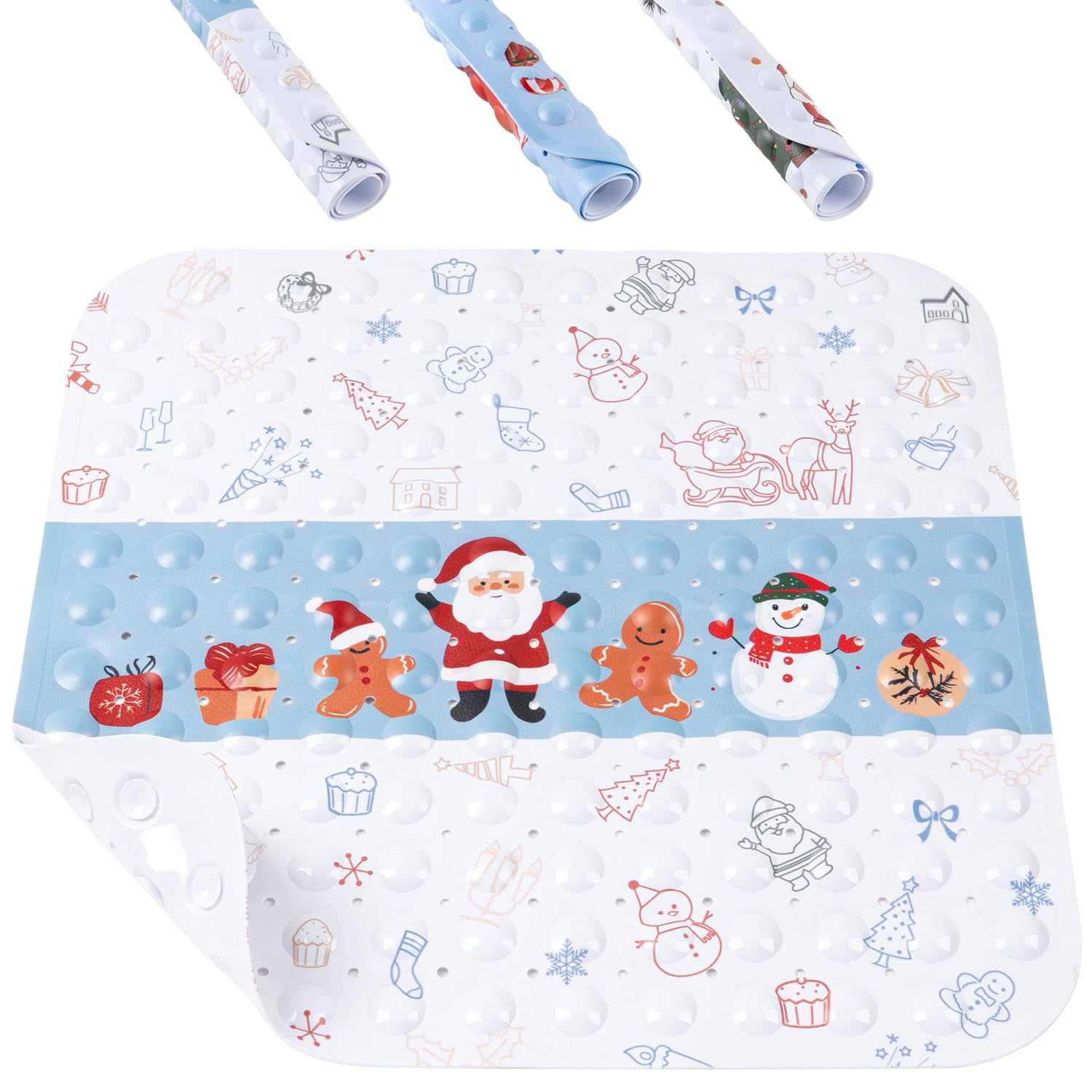HITSLAM Christmas Shower Mat – 53x53cm Non-Slip Anti-Mould Bath Mat