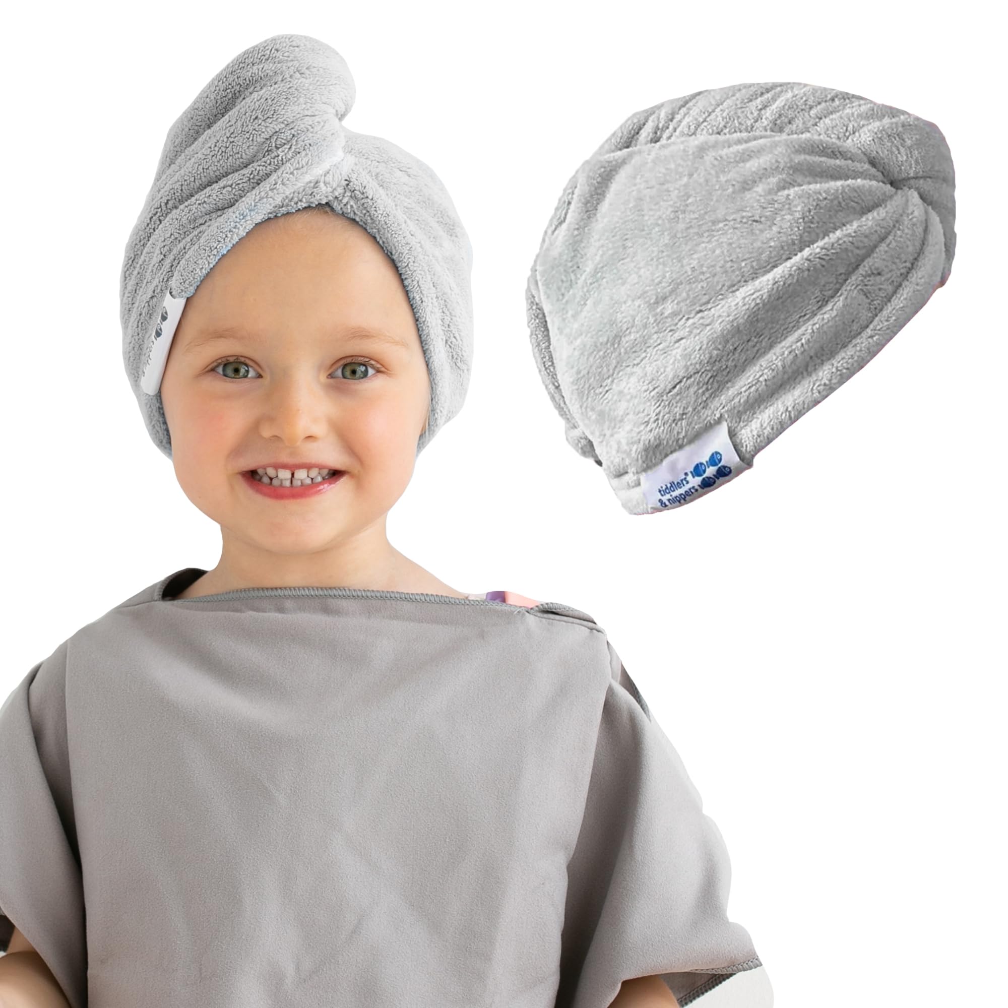 Tiddlers & Nippers Super Absorbent Microfiber Hair Wrap Towel – Grey