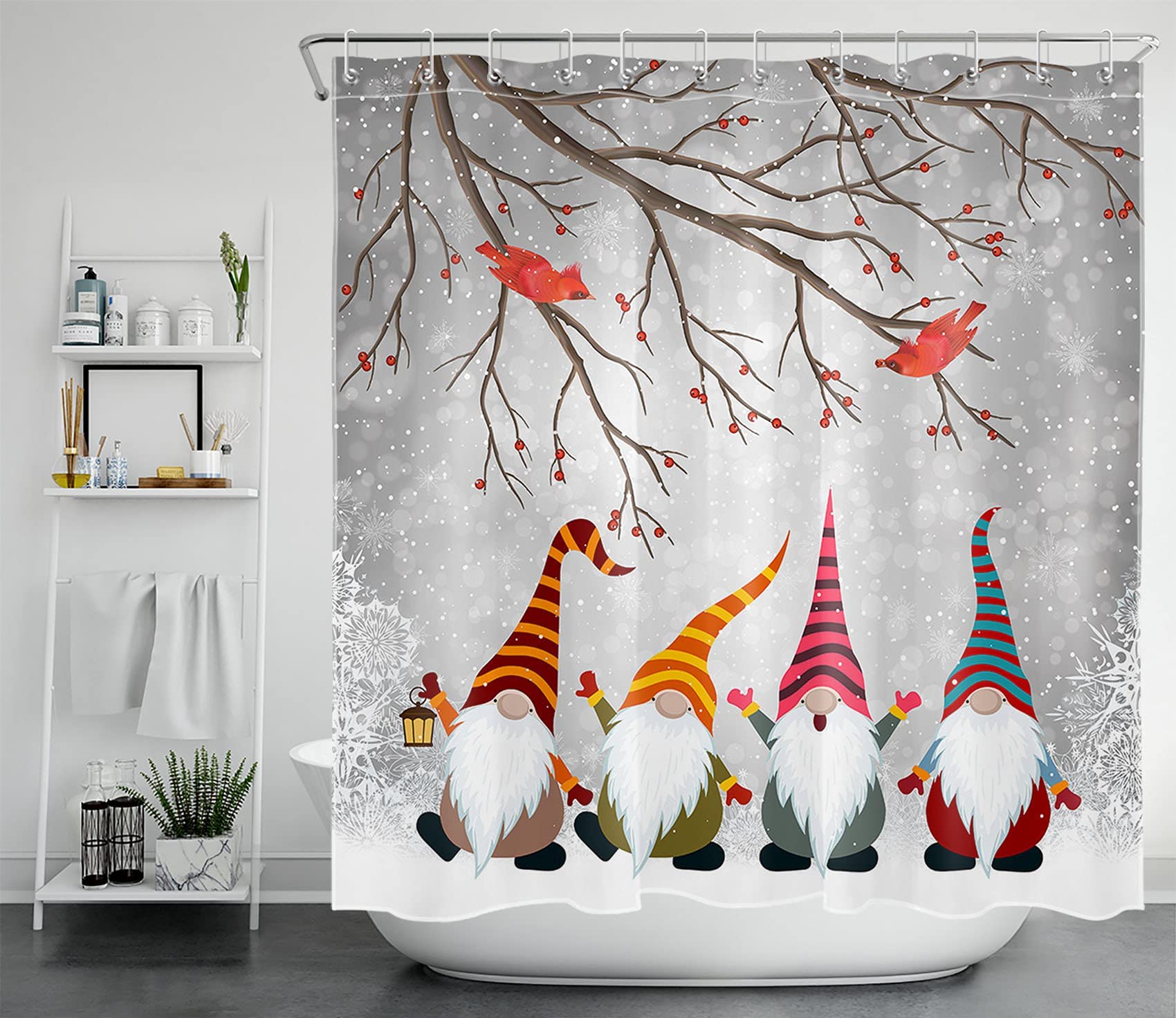 Christmas Gnome Shower Curtain – Waterproof Polyester Bathroom Decor