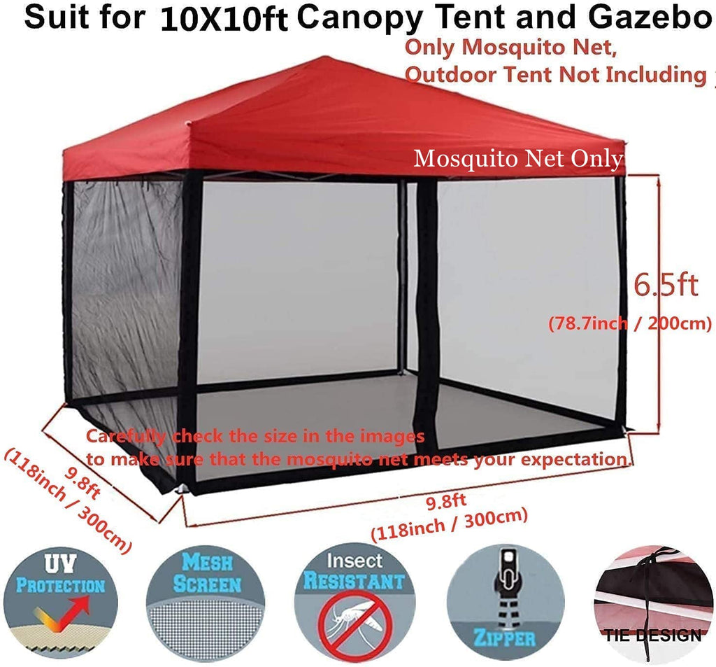PCAFRS Mosquito Net for 10x10 Gazebo – Zippered Mesh Canopy Screen Wall