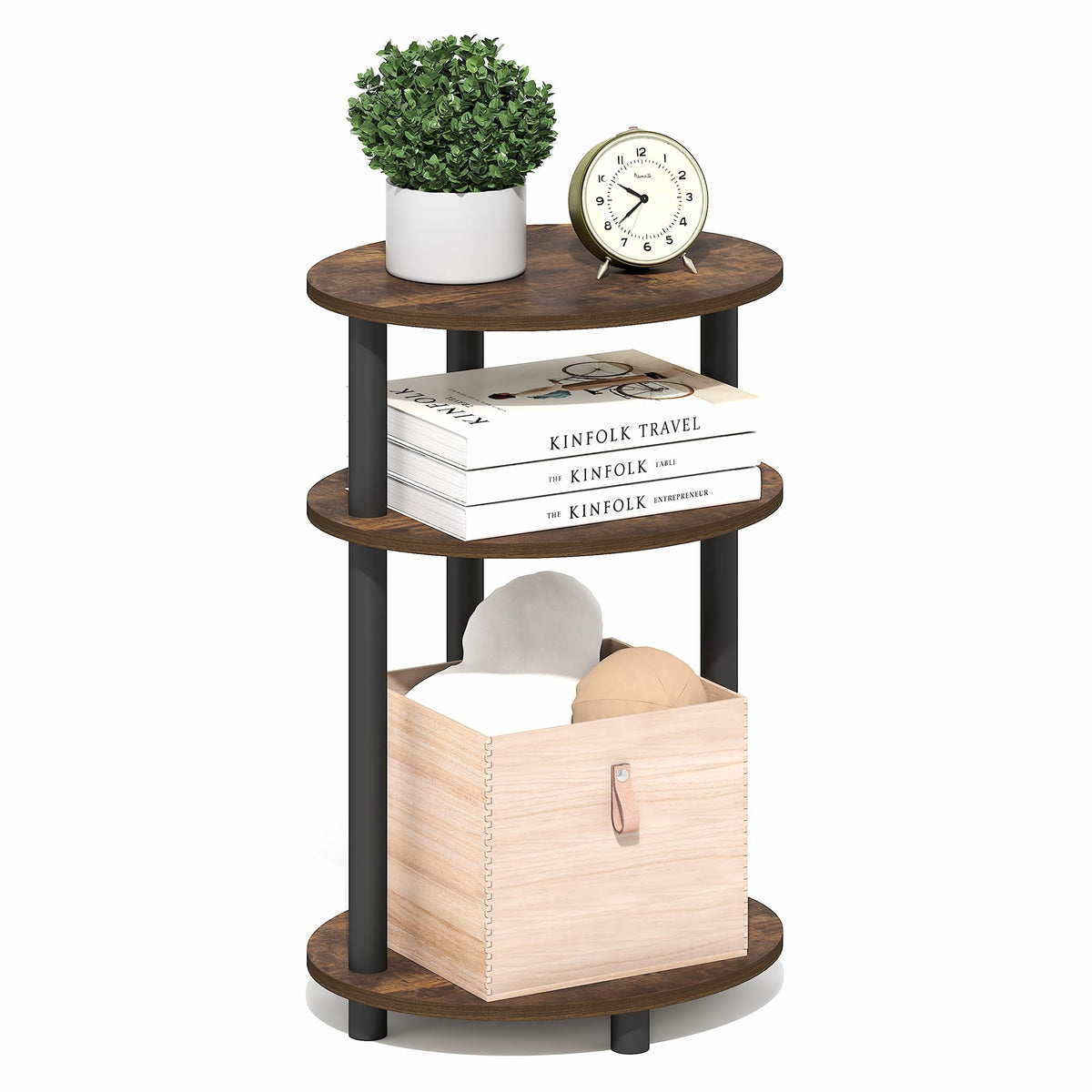 Furinno TURN-N-TUBE Side Table, 3-Tier Oval End Table, Night Stand, Bedside Table, for Living Room, Bedroom, Amber Pine/Black - image 4