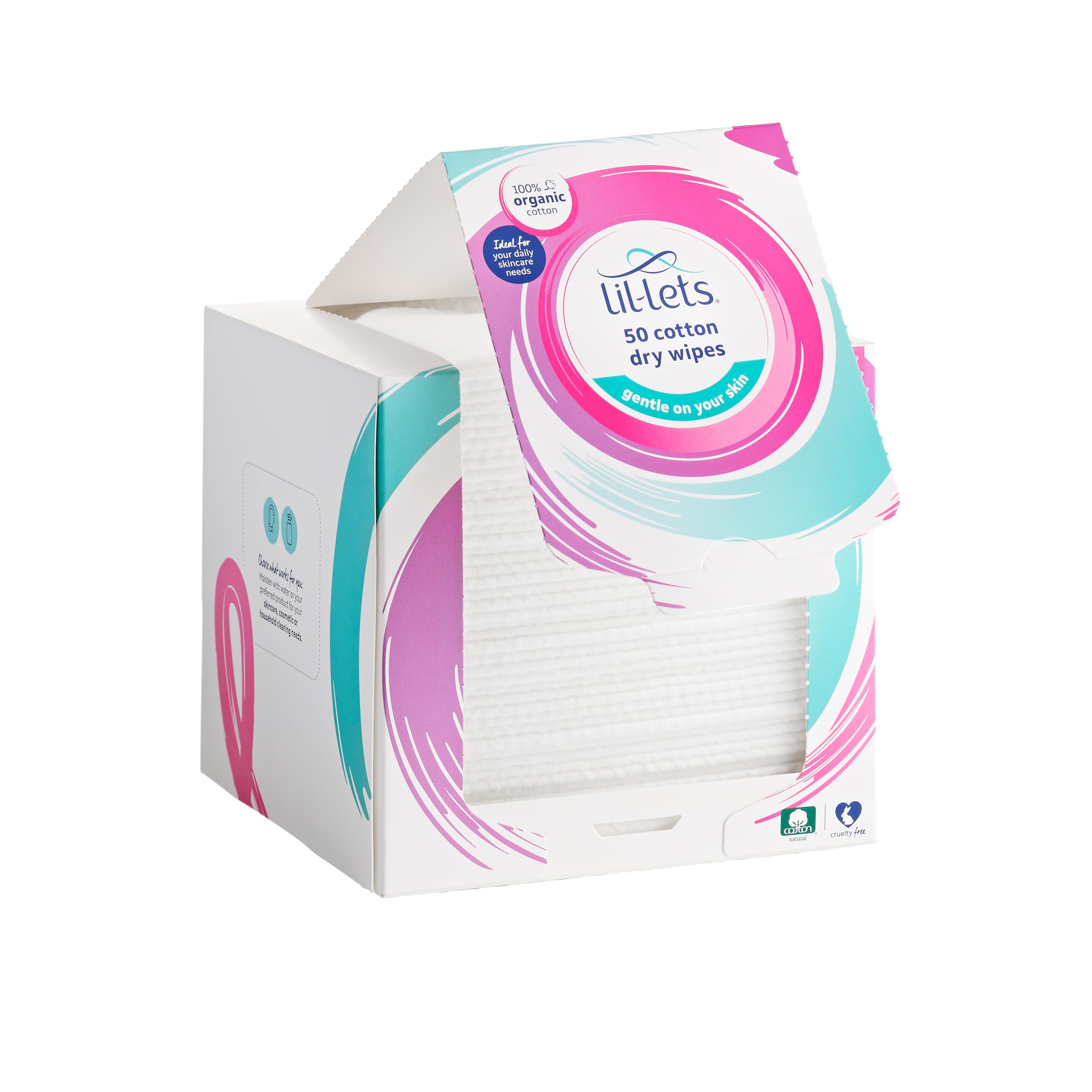 Lil-Lets Organic Cotton Dry Facial Wipes | 100% Natural Towels (50 Count)