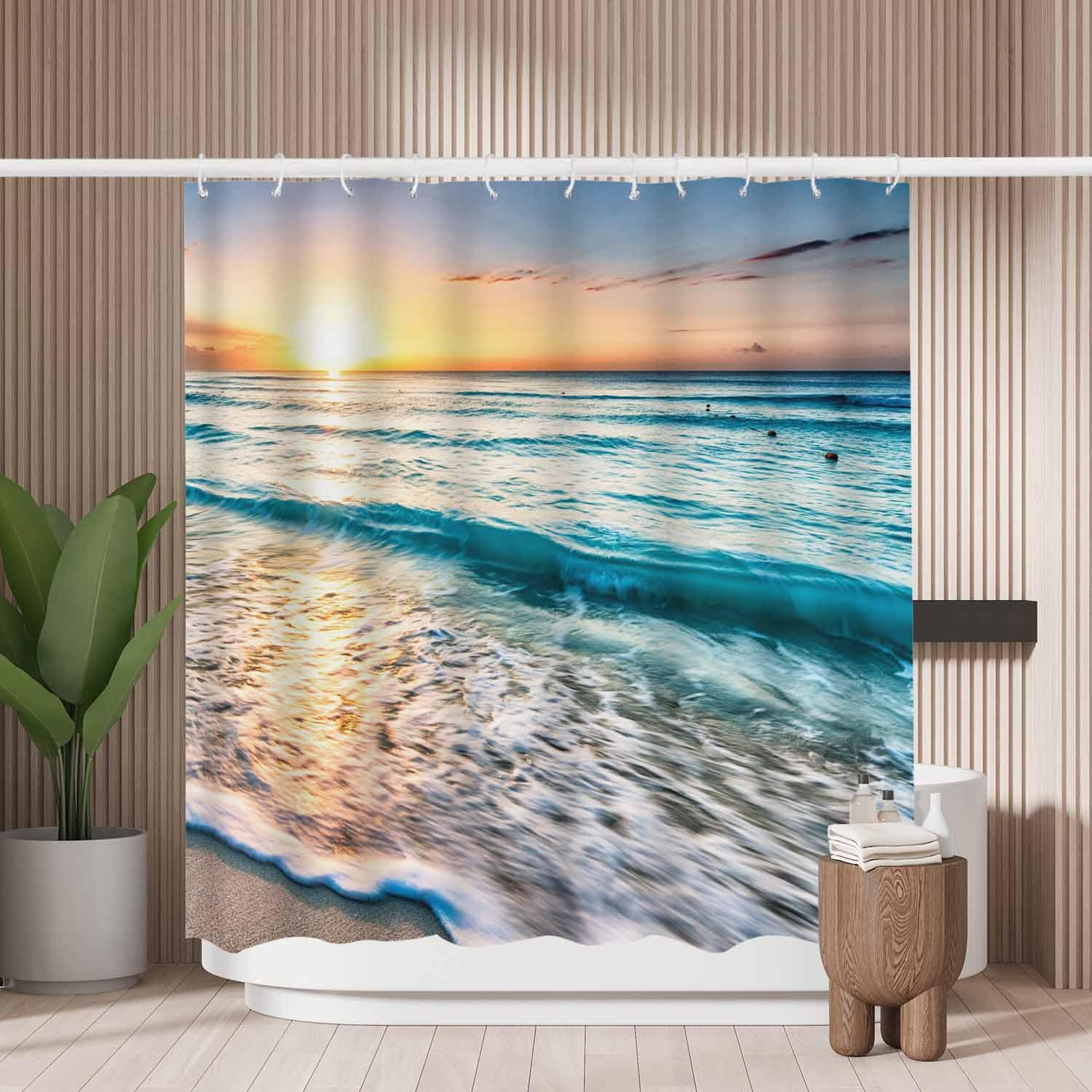 Beach Sunrise Shower Curtain – Waterproof Polyester, 180x180cm