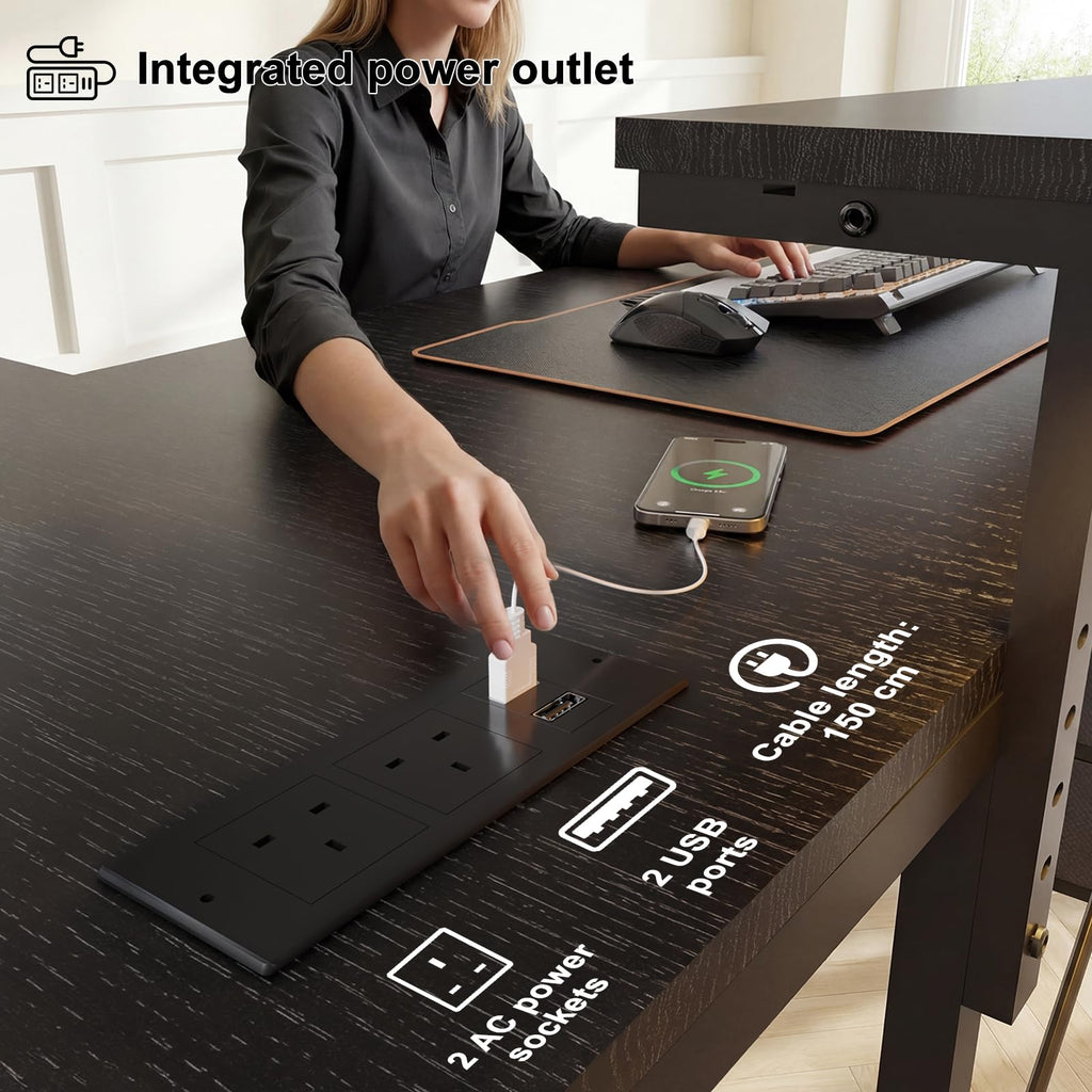 JUMMICO Corner Desk with Cabinet, Reversible L Shaped Computer Desk with Power Outlet and USB Ports, LED Lights and Hooks - image 5