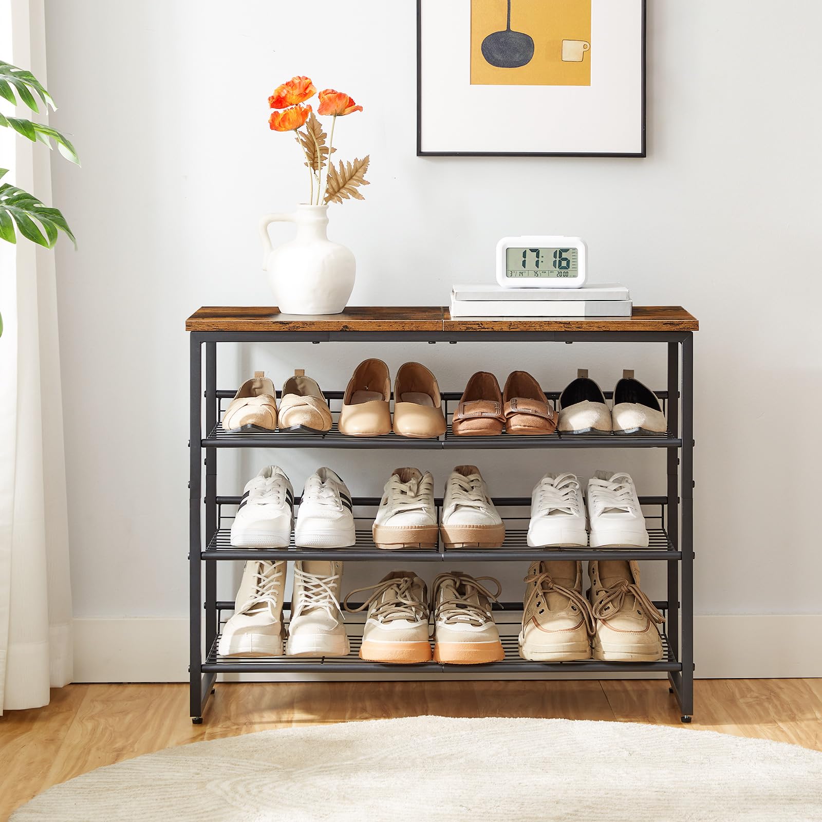 HOOBRO 4-Tier Industrial Shoe Rack – Adjustable Metal Storage Organizer