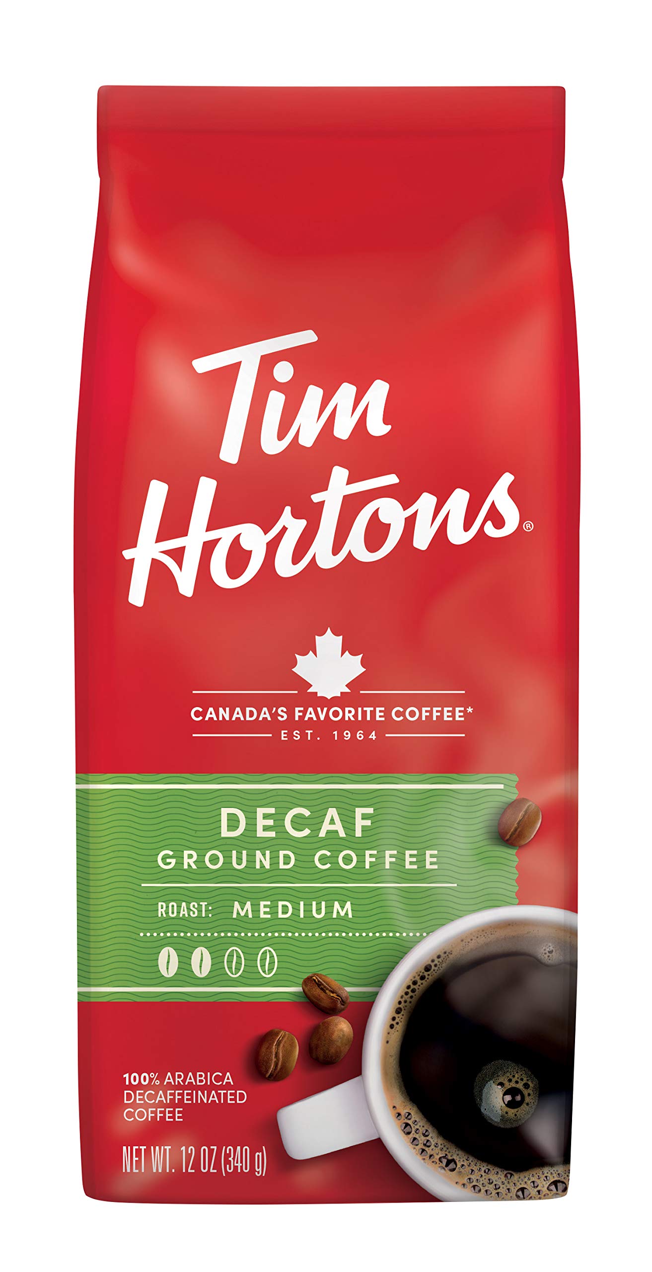 Tim Hortons Decaffeinated Ground Coffee - Medium Roast Arabica - 340g