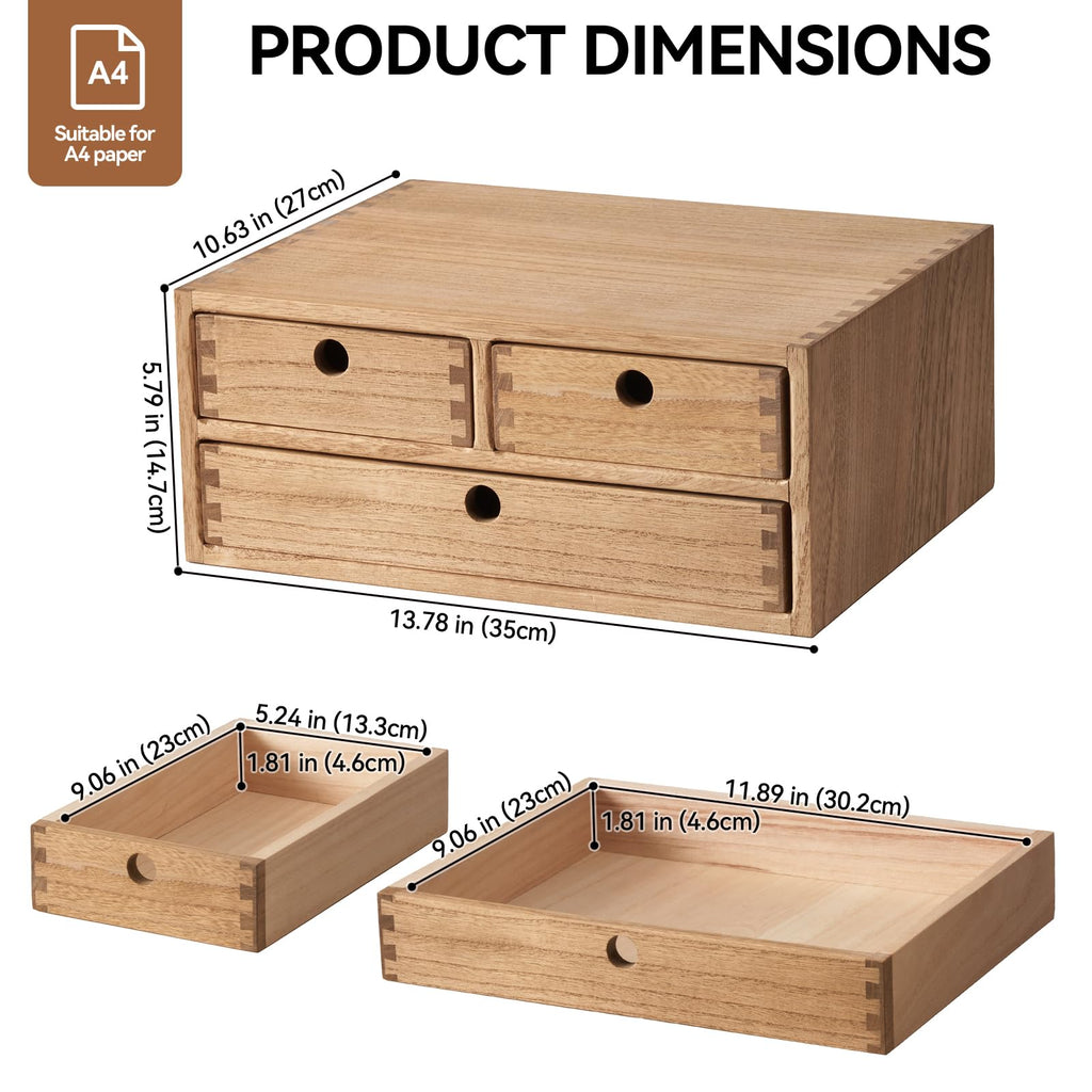 KIRIGEN Wooden Desktop Organizer | 3-Drawer Office Storage Cabinet
