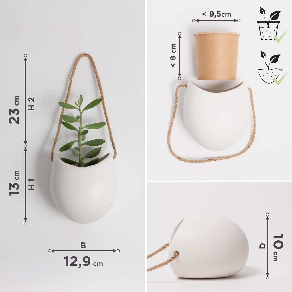 Kazai Ellie Hanging Ceramic Wall Planters – 3 Piece Indoor Garden Set