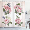 ABAKUHAUS Rose Fabric Shower Curtain | Floral Bathroom Decor with Hooks