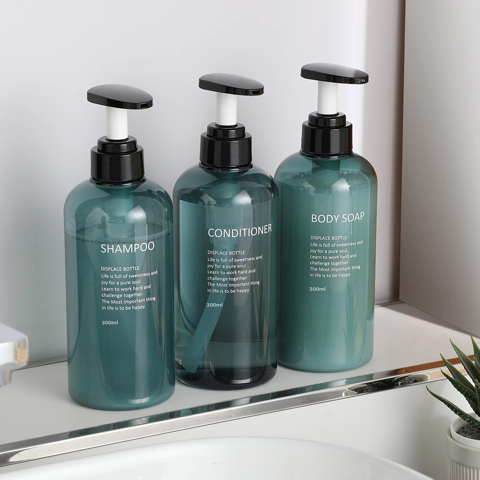 Monsully 3-Pack 300ml Shampoo Dispenser | Refillable Blue Pump Bottles