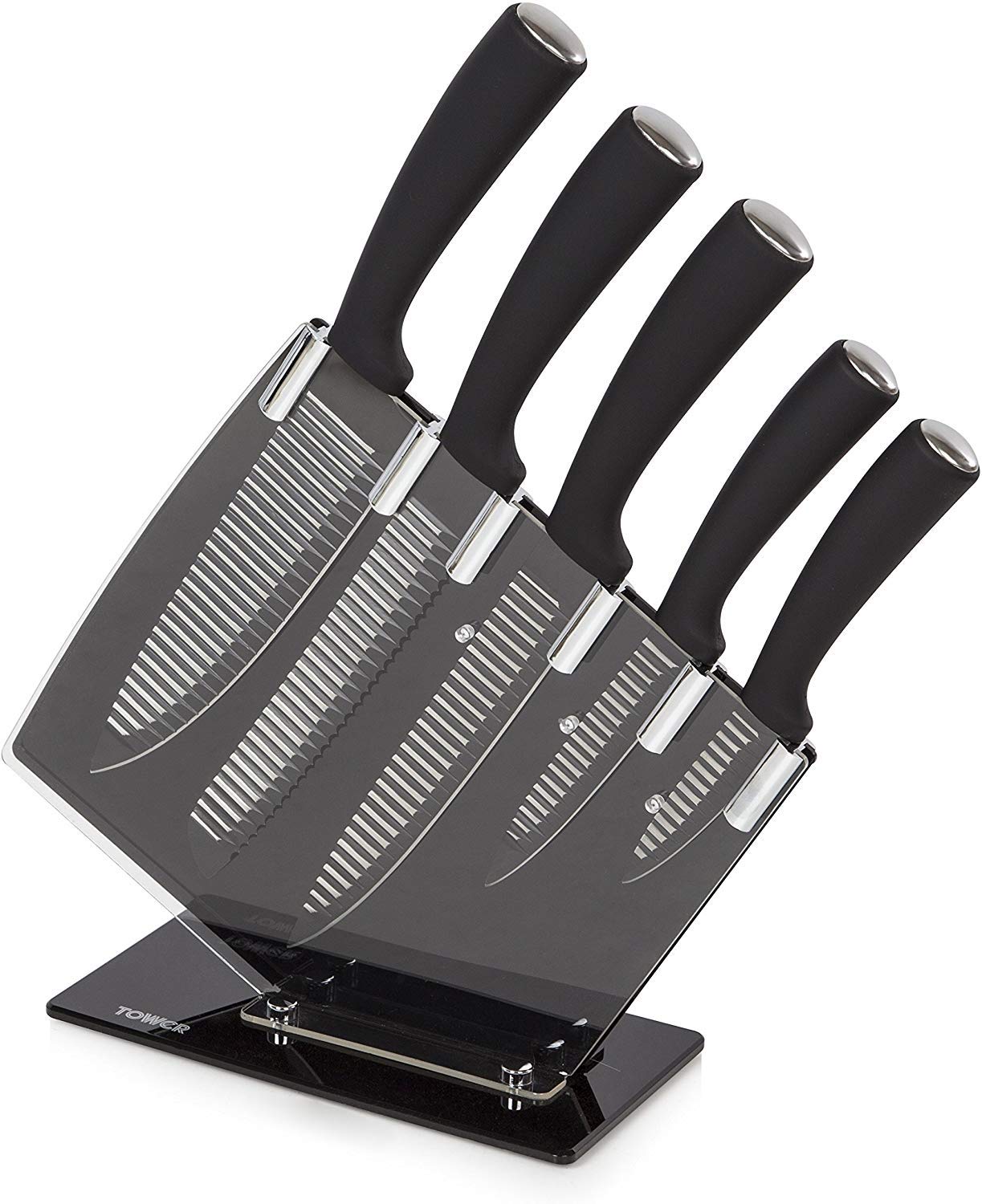 Tower 5-Piece Stainless Steel Kitchen Knife Set with Acrylic Block