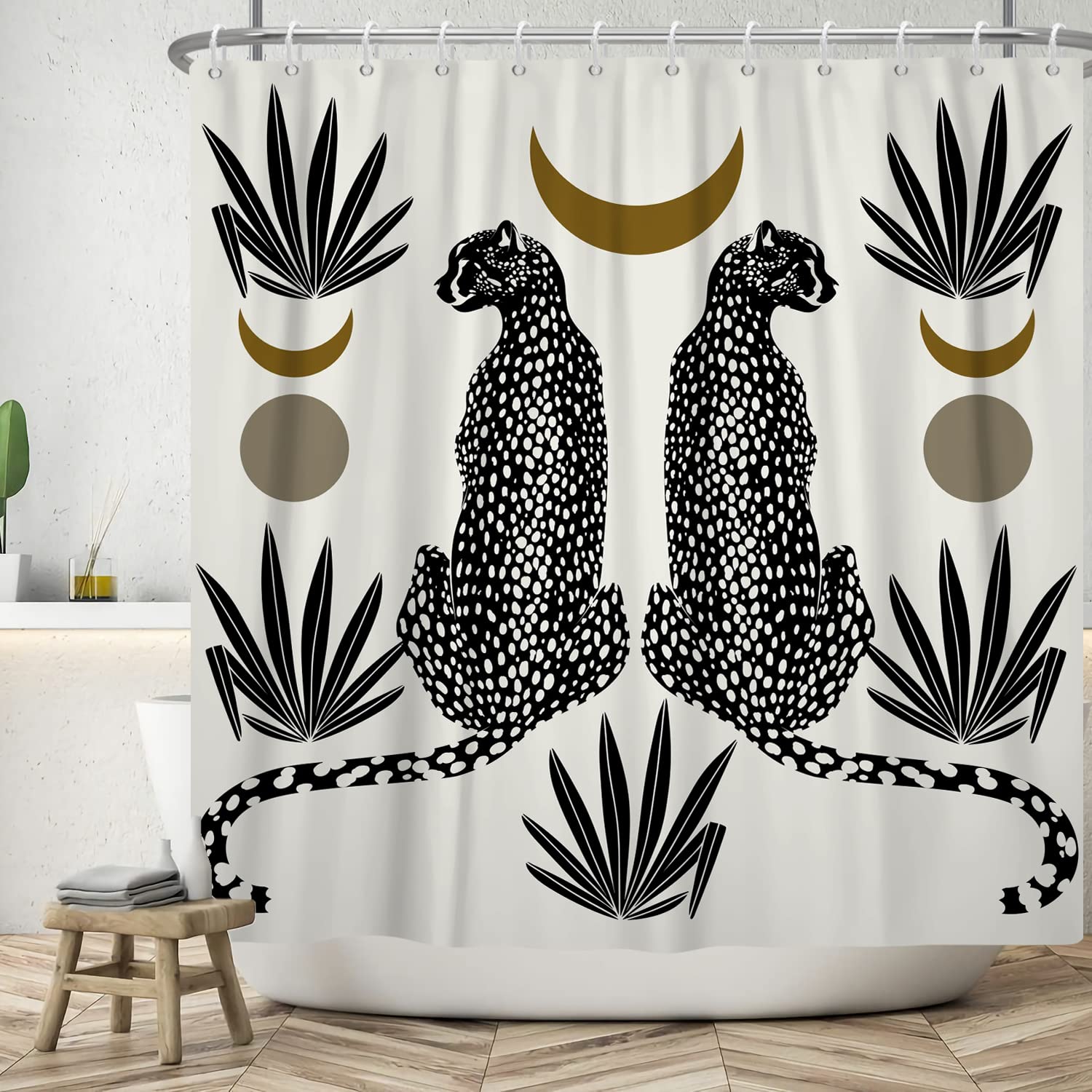 Ttincceer Black Leopard Shower Curtain | 71x71 Waterproof Polyester
