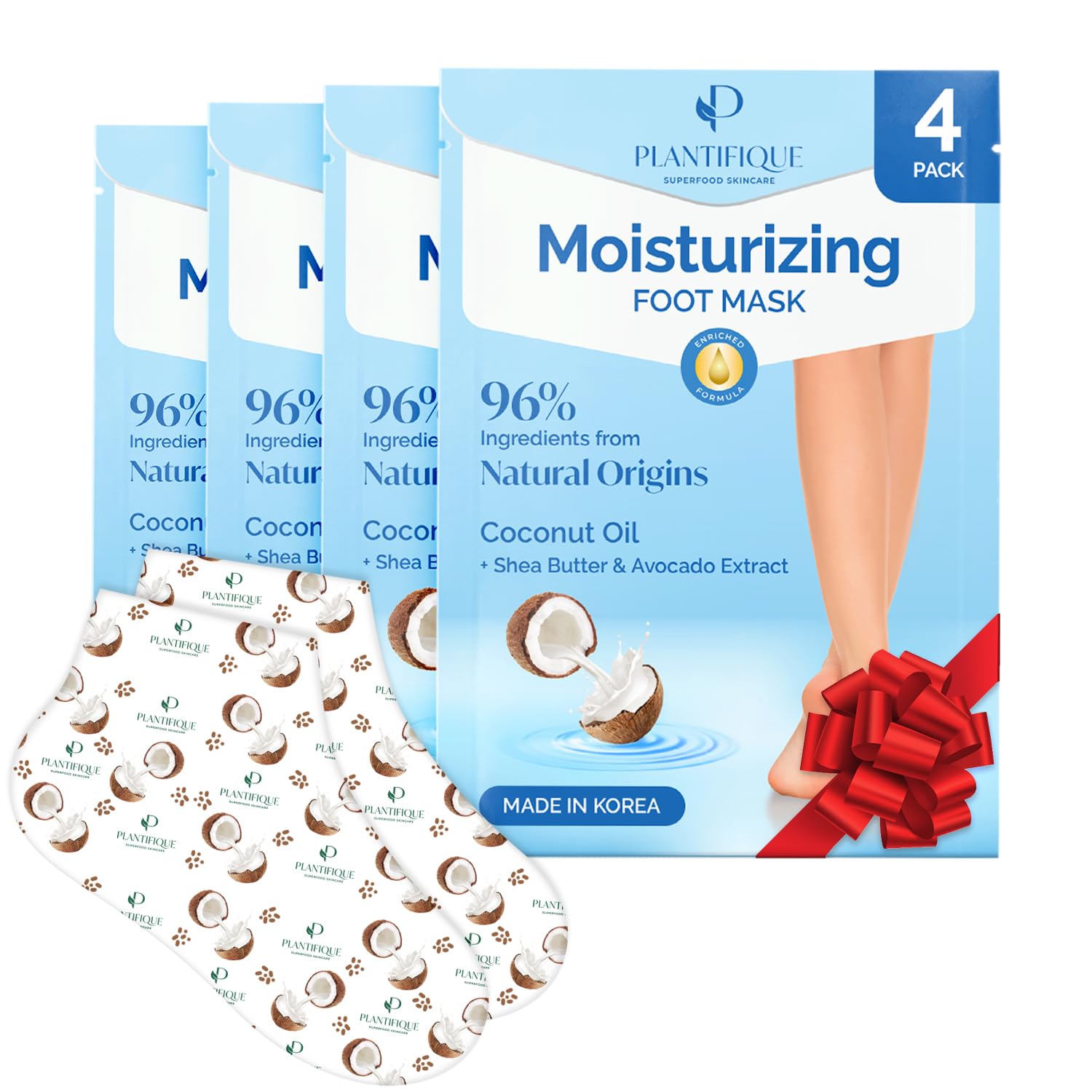 Plantifique Hydrating Foot Mask Socks – 4 Pairs Shea Butter Korean Skincare