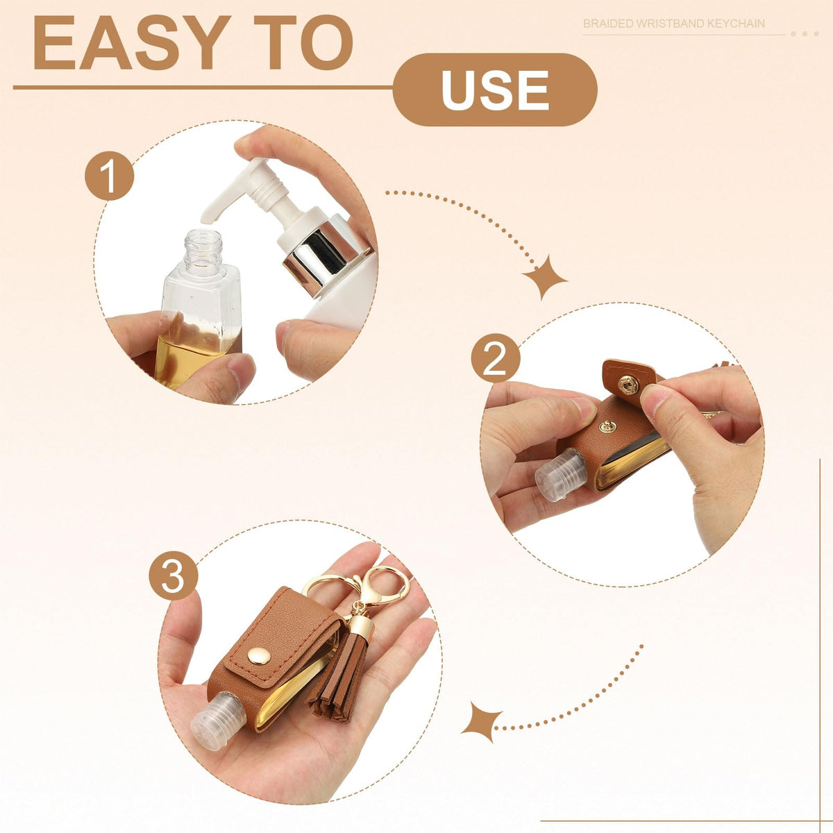 sourcing map Portable Travel Empty Bottle with Keychain, 30ml PU Leather Mini Squeeze Bottles - image 5