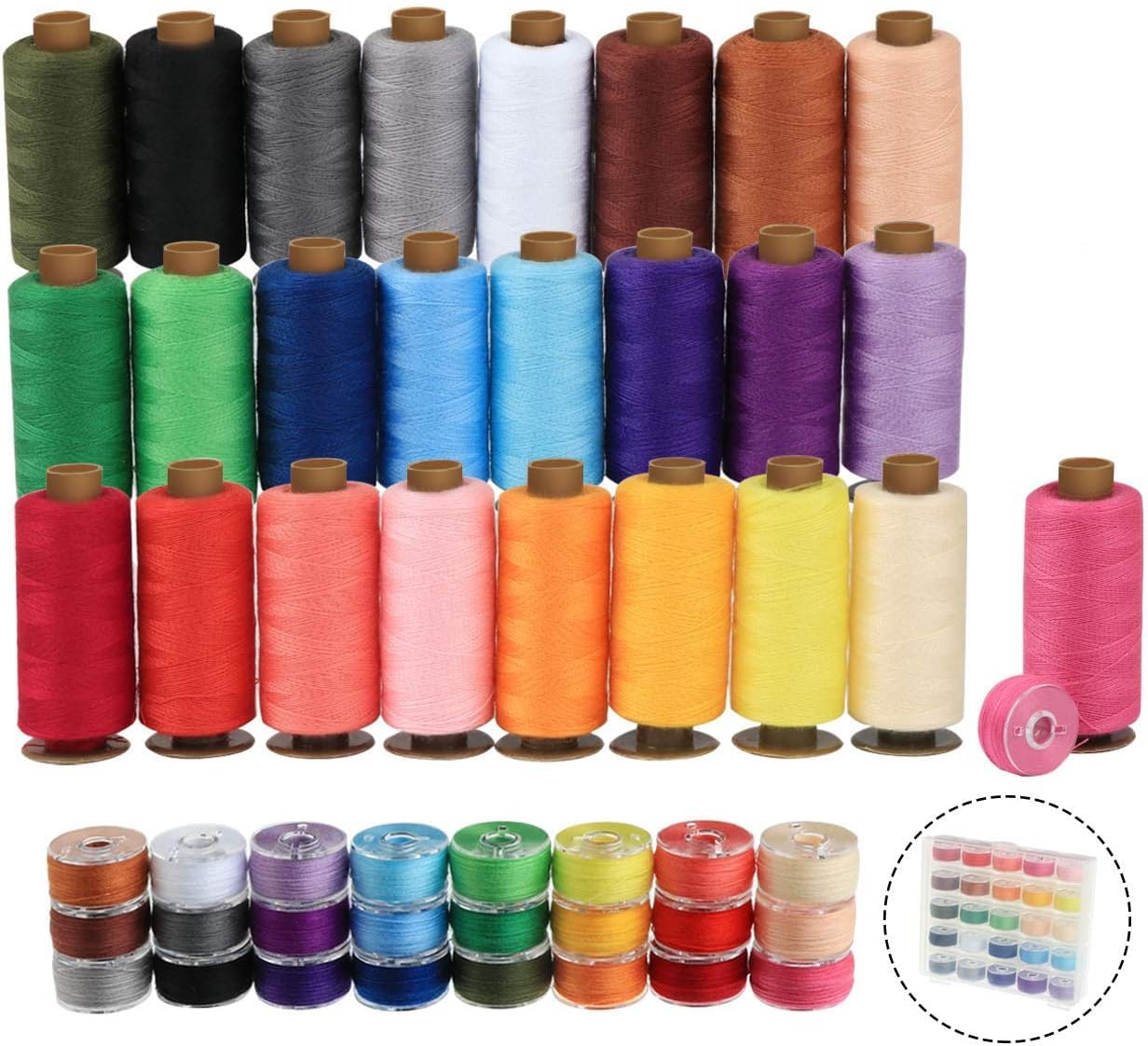 Agoer 50-Piece Polyester Sewing Thread Kit with 25 Prewound Bobbins