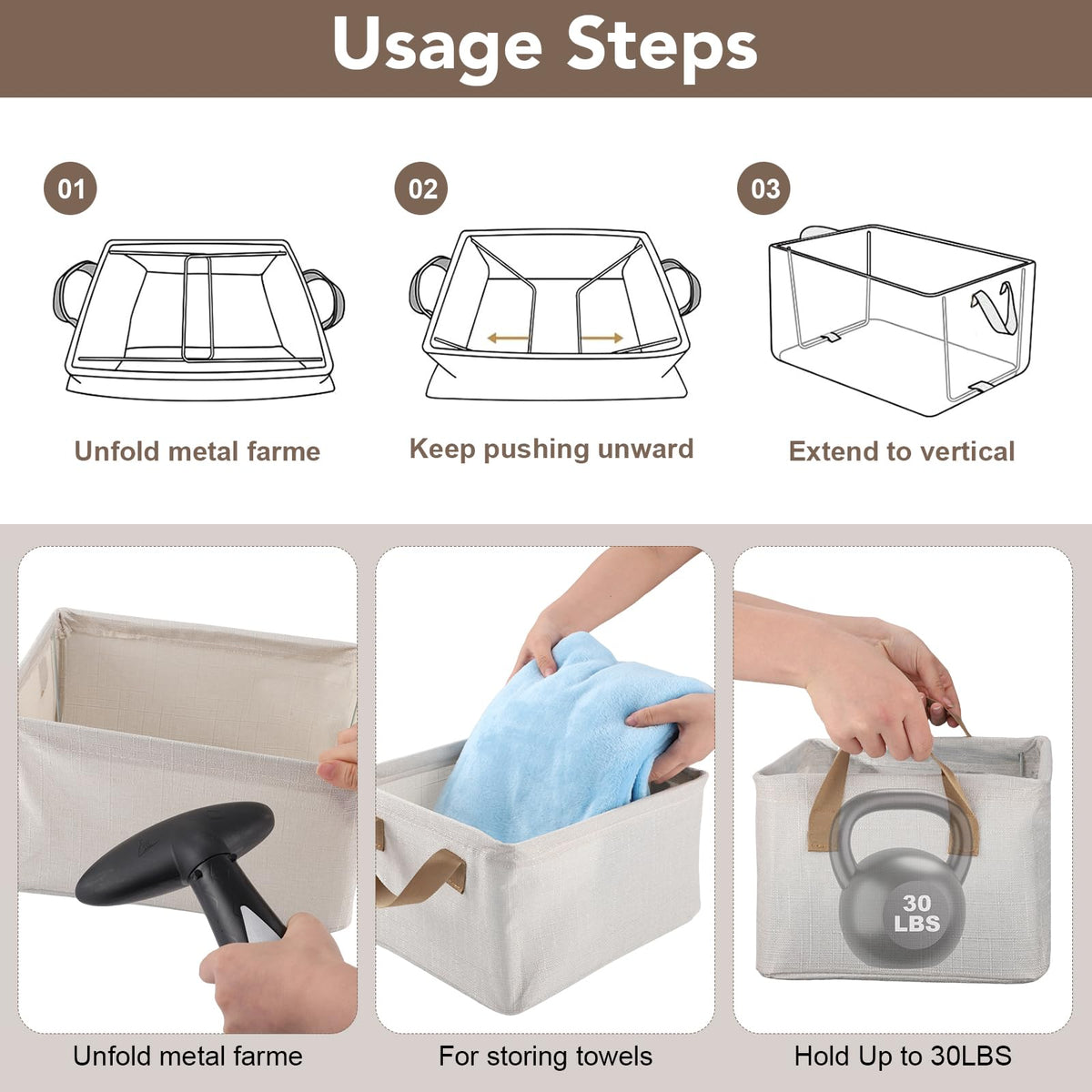 2 Pack Storage Baskets for Shelf, Small Closet Organizers and Storage Cream - image 3