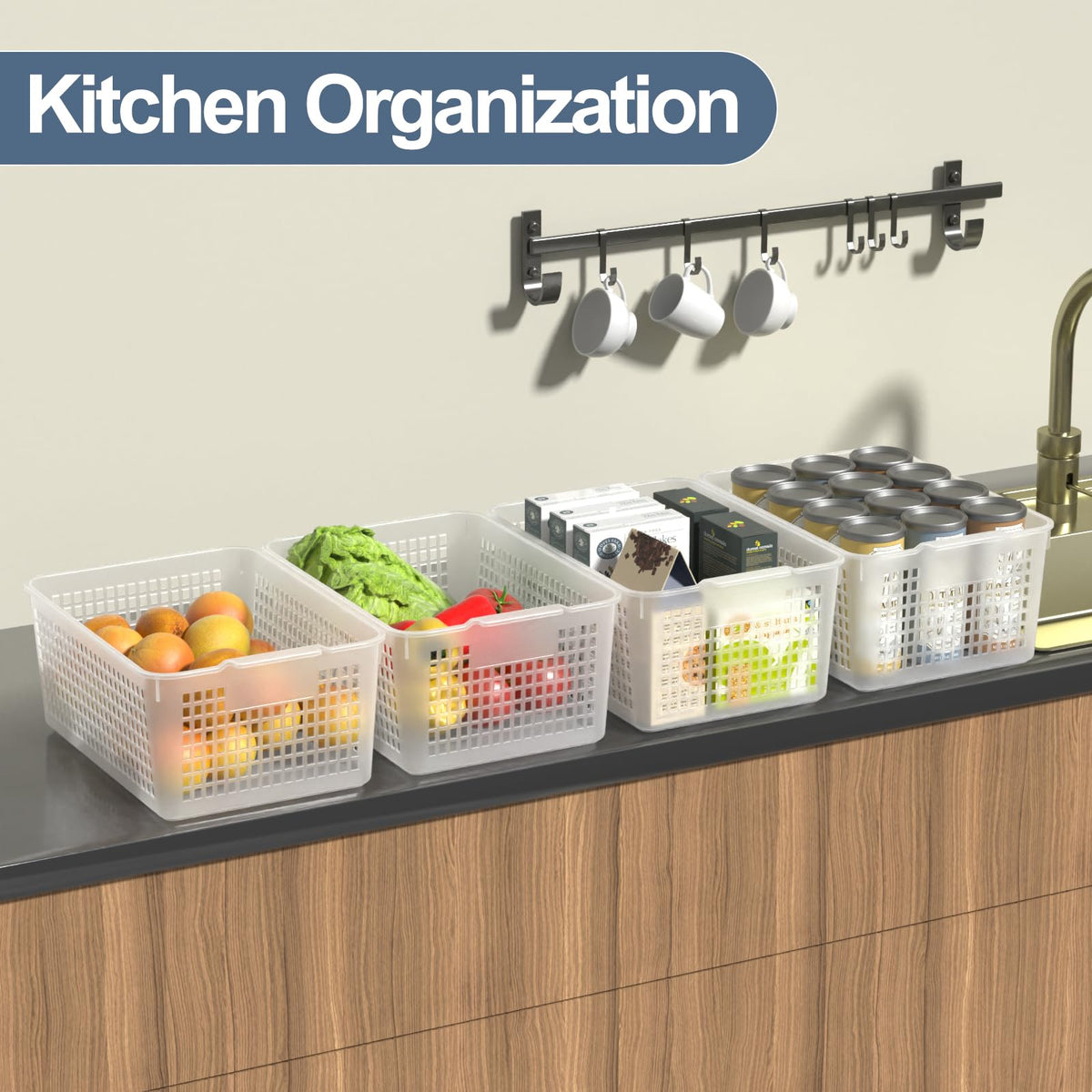 Qskely 3-Pack Large Plastic Storage Basket, Clear Kitchen Cupboard Baskets - image 5