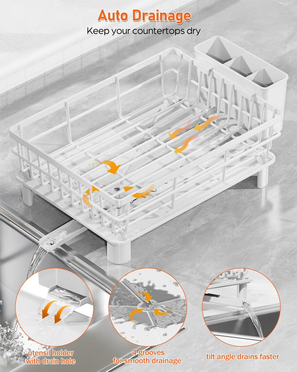 LIONONLY 2-Tier Dish Drying Rack with 360° Swivel Spout & Drip Tray
