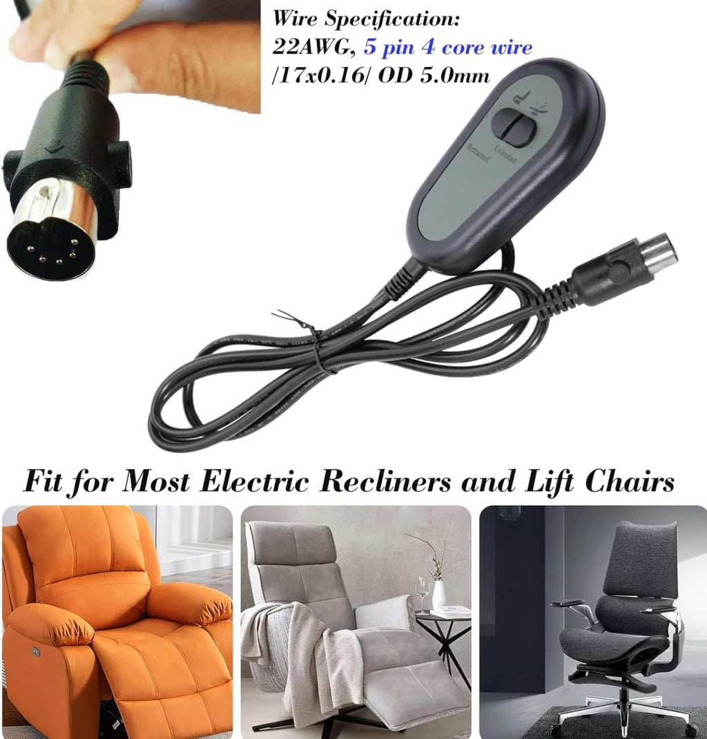 Recliner Chair Switch Controller,5 Pin Electric Recliner Switch Replacement with 2 Button,Hand Switch Controller for Recliners and Lifting Chair - image 2