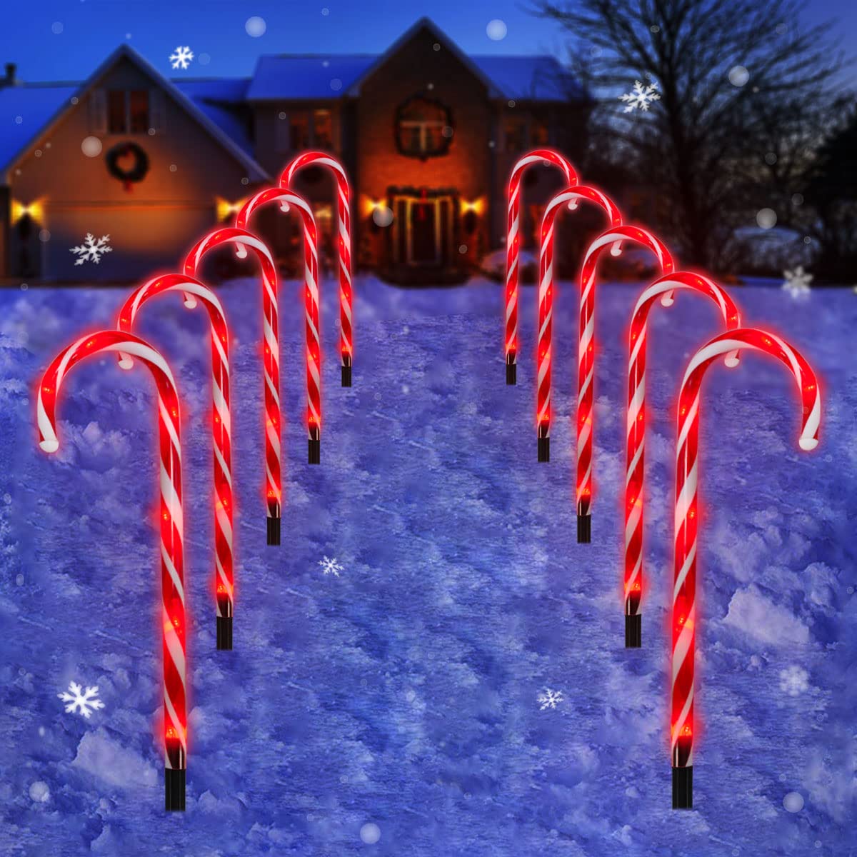 10-Pack Candy Cane Christmas Lights – 21in Waterproof Path Decor