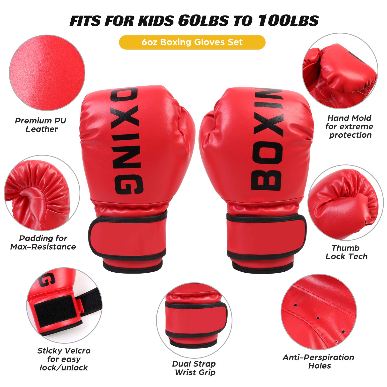 Odoland Kids Boxing Set | 6oz Gloves, Mitts & Kick Pad Training Gear