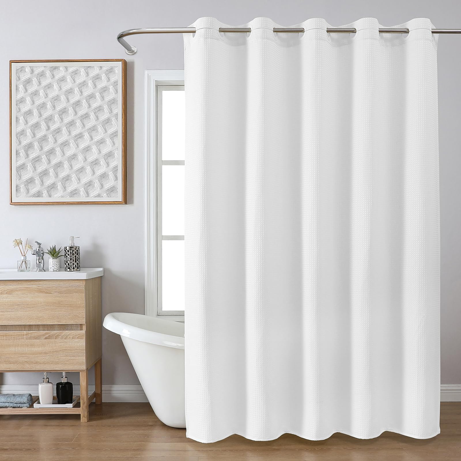FY&XZH No Hook Waffle Shower Curtain | Waterproof Hotel Style - 72x75
