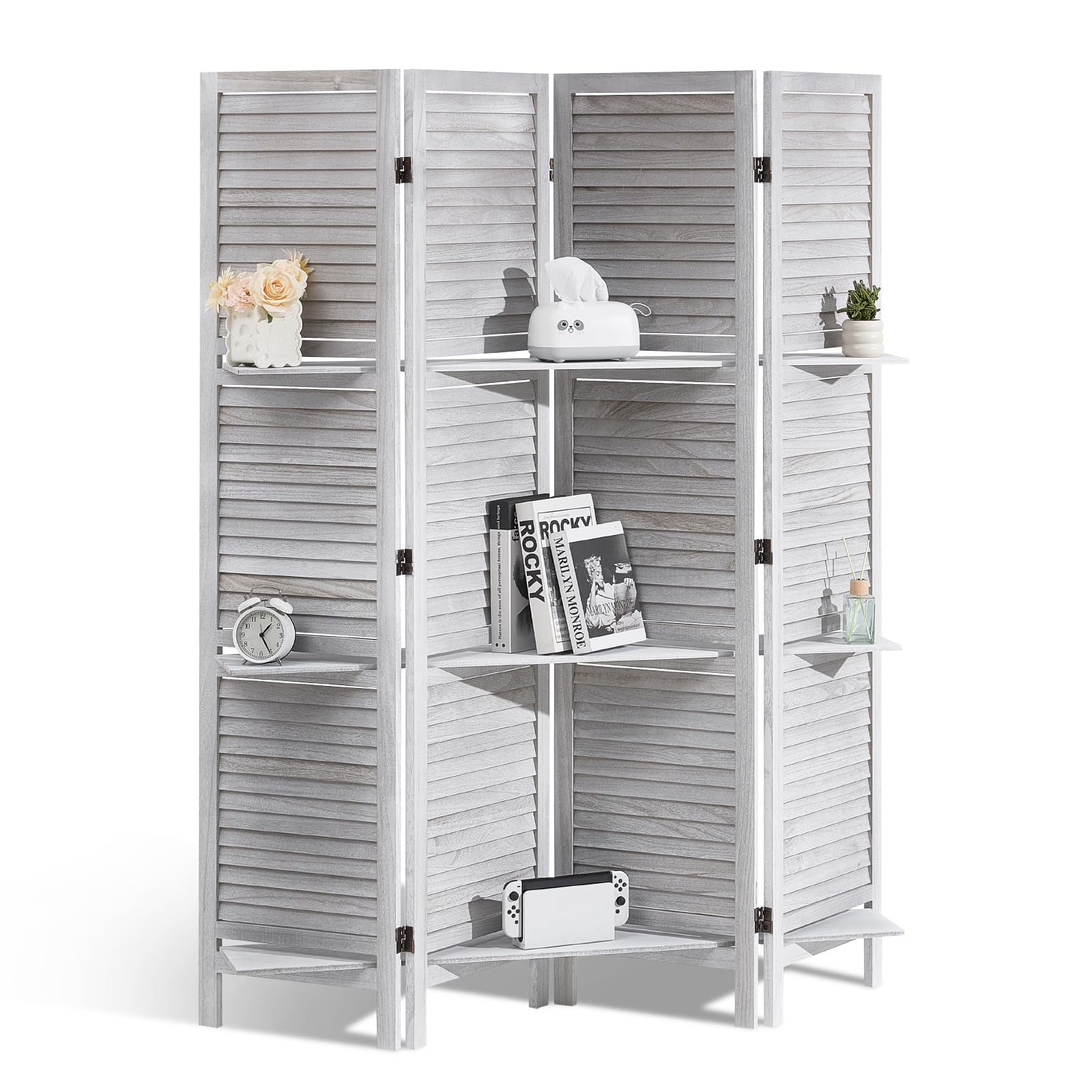 VEVOR 4-Panel Wood Room Divider | 67" Folding Louvered Privacy Screen