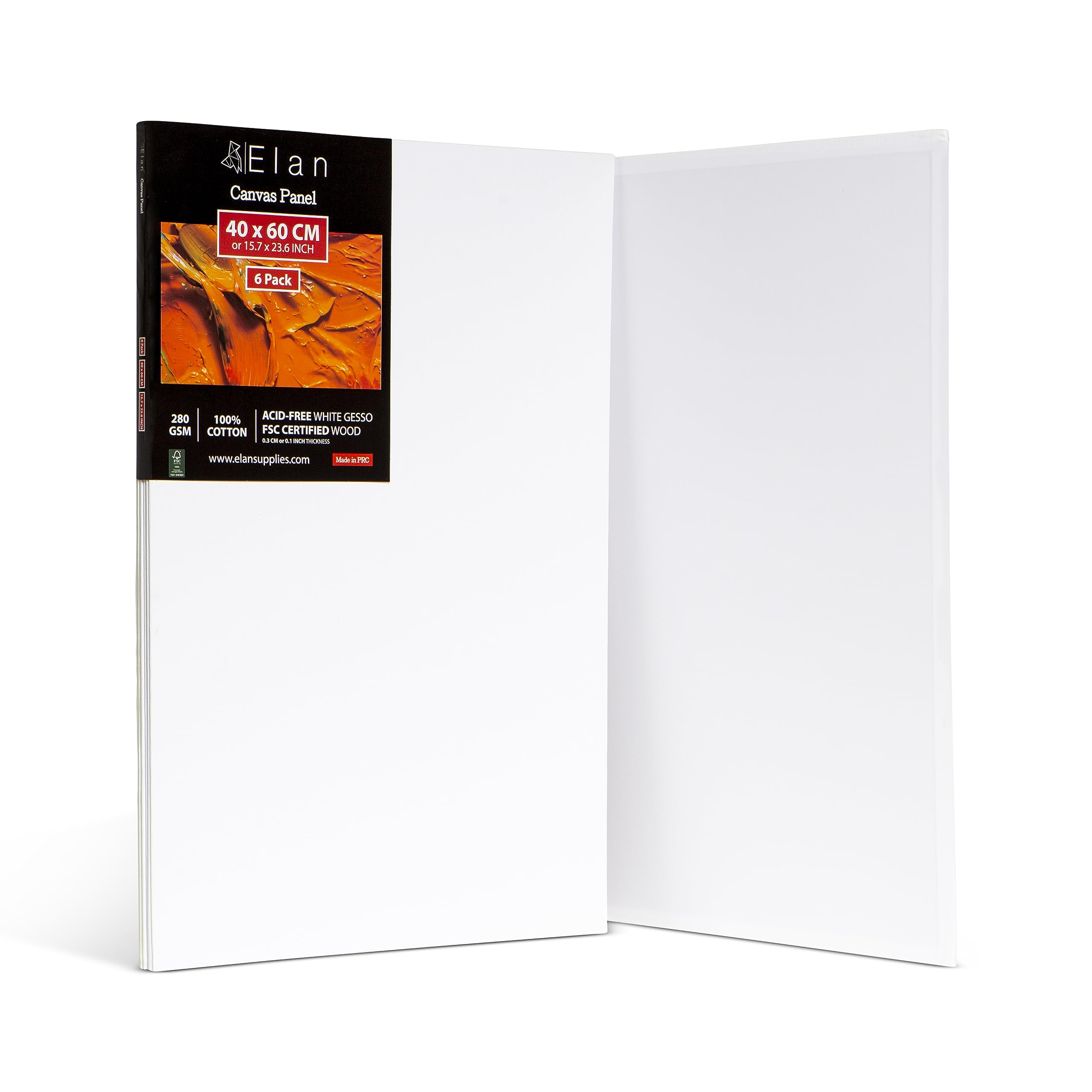 Elan 40x60cm Cotton Canvas Panels | 6-Pack Quadruple Primed Art Boards