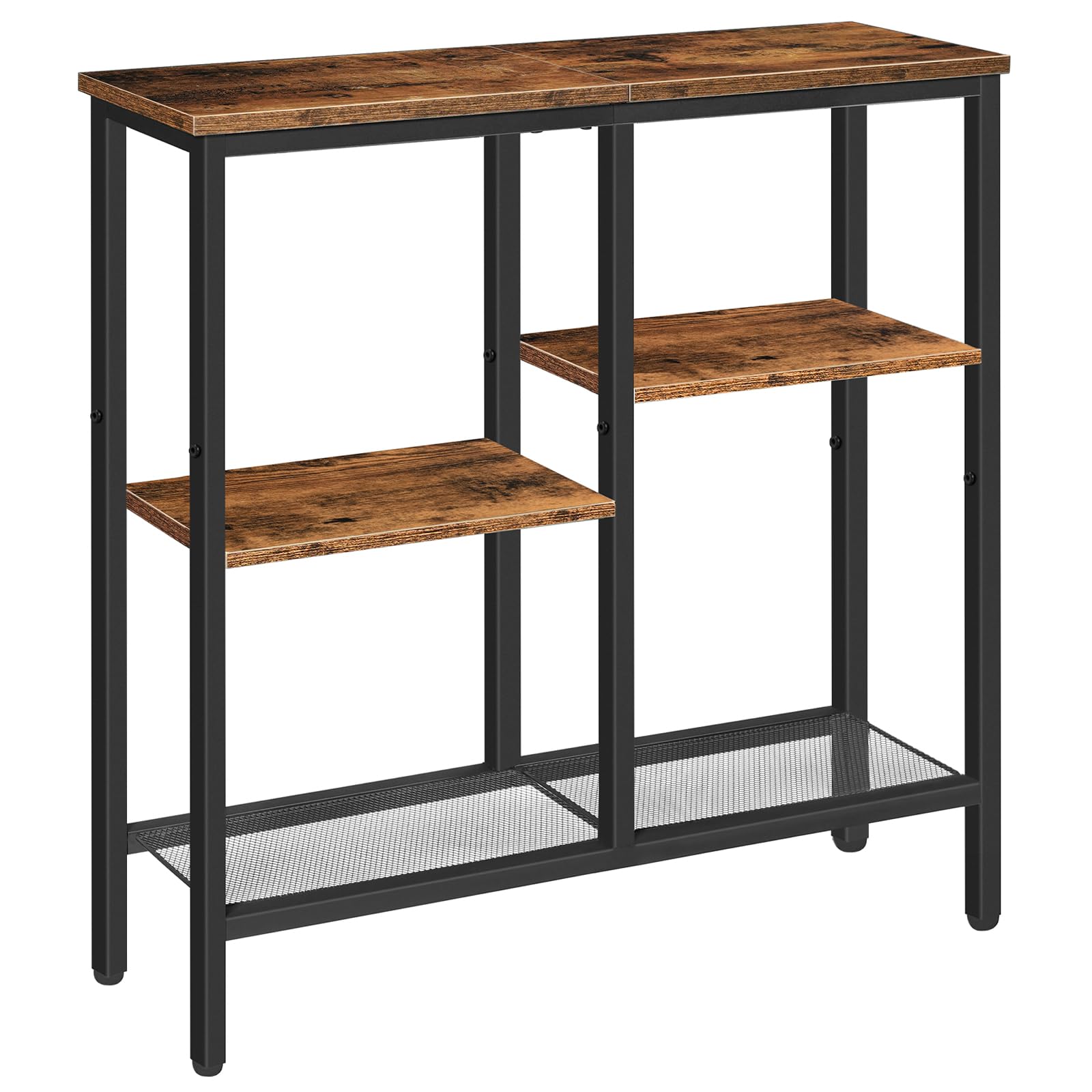HOOBRO Narrow Console Table – 4-Tier Industrial Sofa Table, Rustic Brown