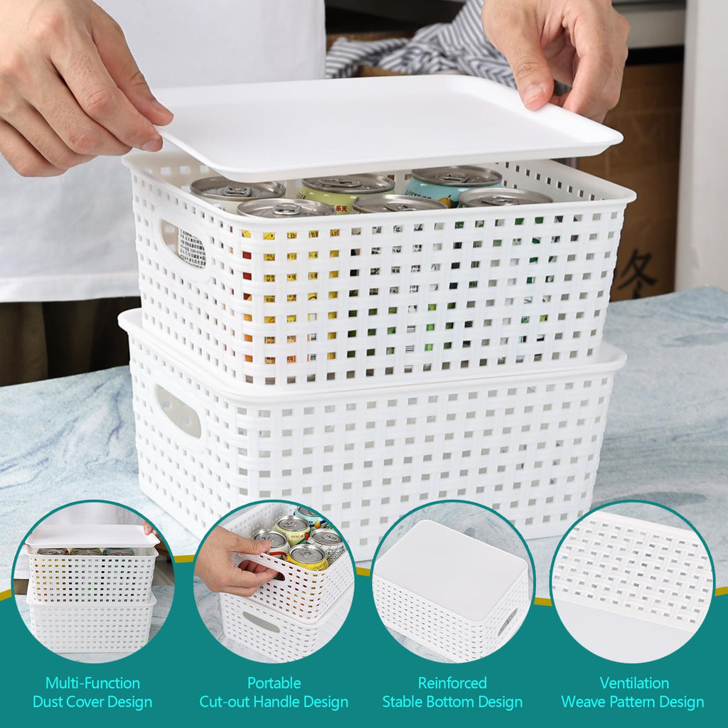 Obstnny Lidded Storage Basket Set of 6, Small Kitchen Cupboard Baskets - image 3