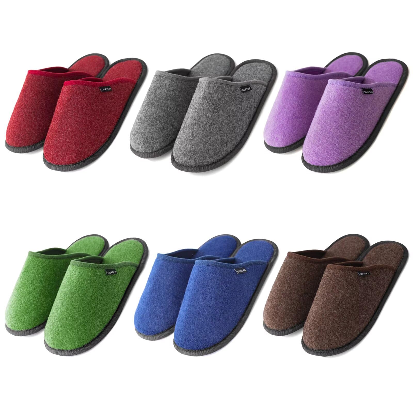 GURGER Washable Felt Guest Slippers | 6-Pair Non-Slip Spa Set