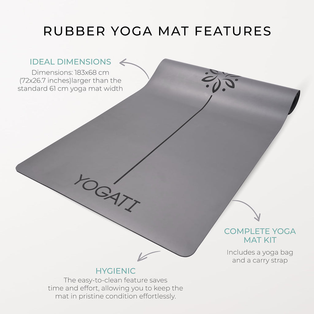 YOGATI Natural Rubber Yoga Mat – Non-Slip Exercise Mat with Alignment Lines