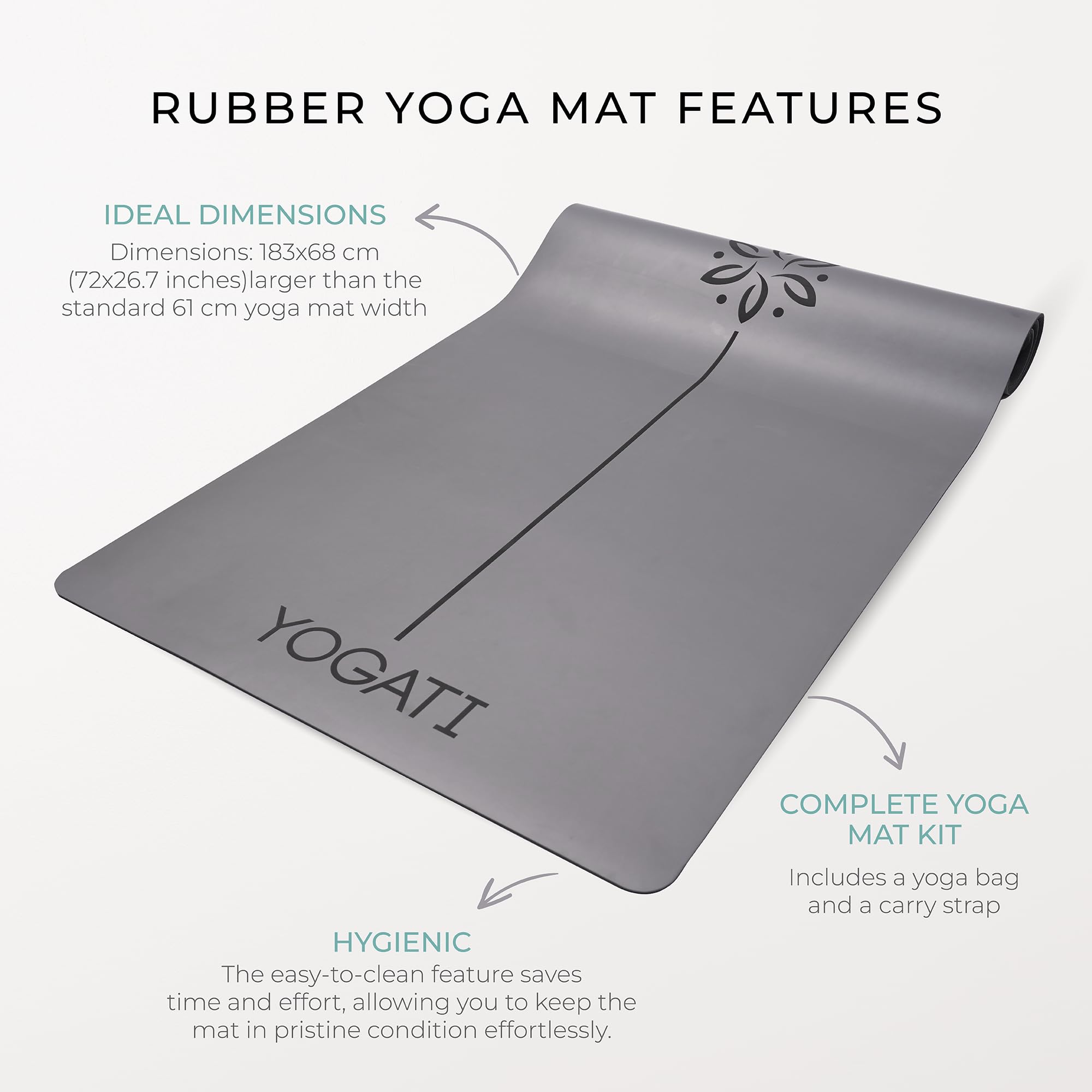 YOGATI Natural Rubber Yoga Mat – Non-Slip Exercise Mat with Alignment Lines