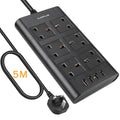 AUOPLUS 6 Way Extension Lead 5M with USB Slots | Power Strip Black