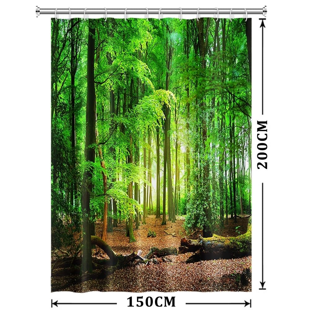 Xiaoterna Spring Shower Curtain Nature Landscape 3D Scenery Bathroom Curtain Deciduous Forest Bathroom Curtain Tropical Rainforest Shower Curtain - image 2