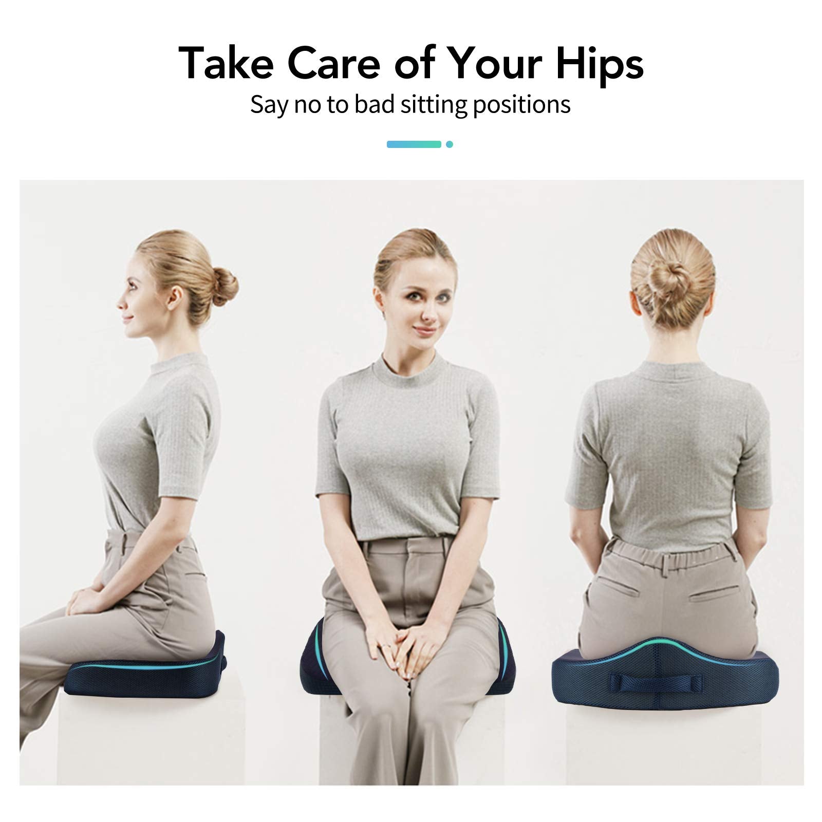 Feagar Orthopedic Memory Foam Seat Cushion for Sciatica & Tailbone Relief