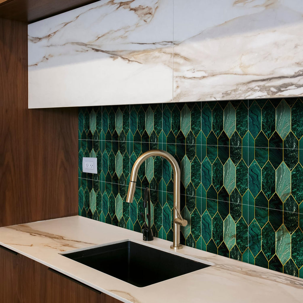 Funlife Peel and Stick Wall Tiles | Holographic Emerald Green - 30 Pack
