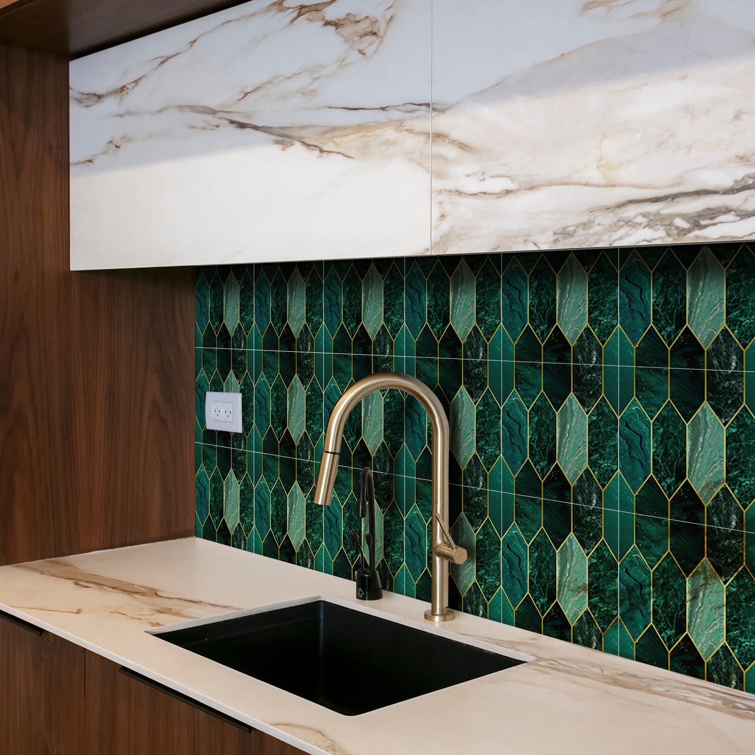 Funlife Peel and Stick Wall Tiles | Holographic Emerald Green - 30 Pack