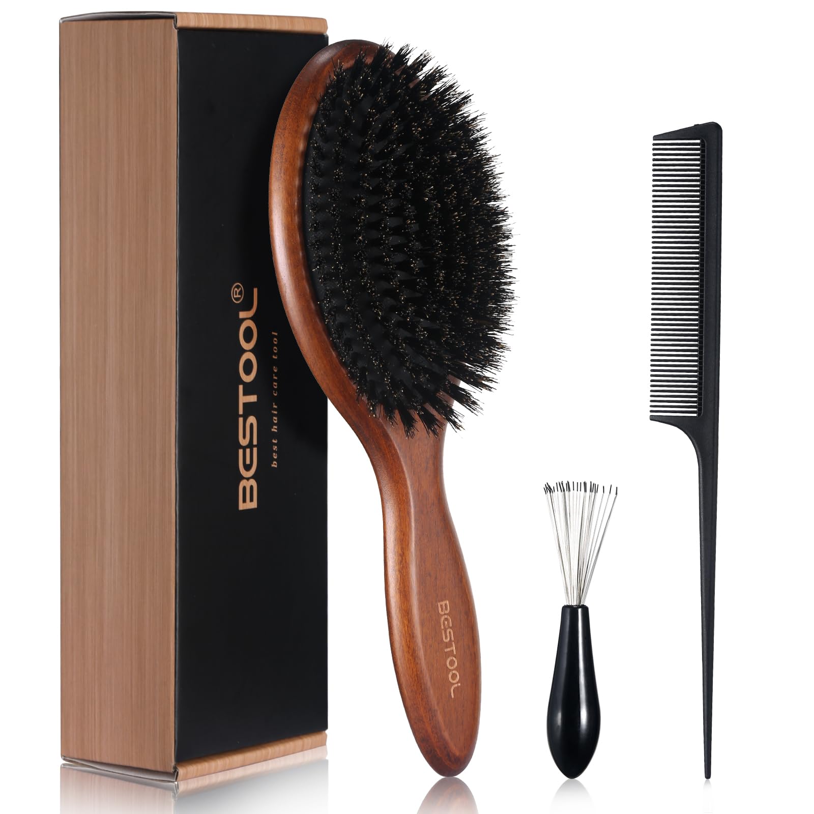 BESTOOL Boar Bristle Hair Brush | Beech Paddle for Thin and Fine Hair