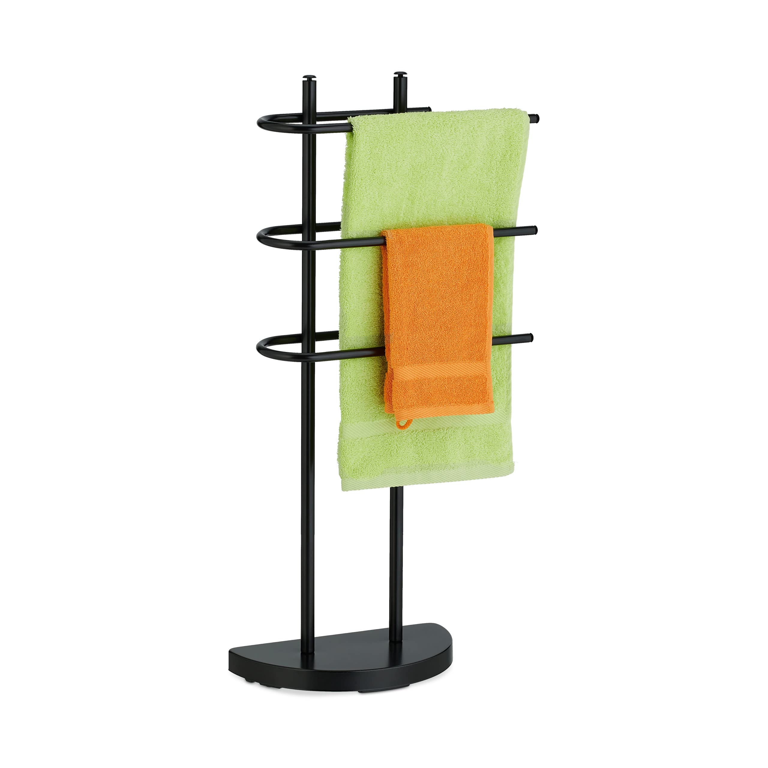 Relaxdays 3-Rail Standing Towel Rack – Modern Black Metal Bathroom Holder