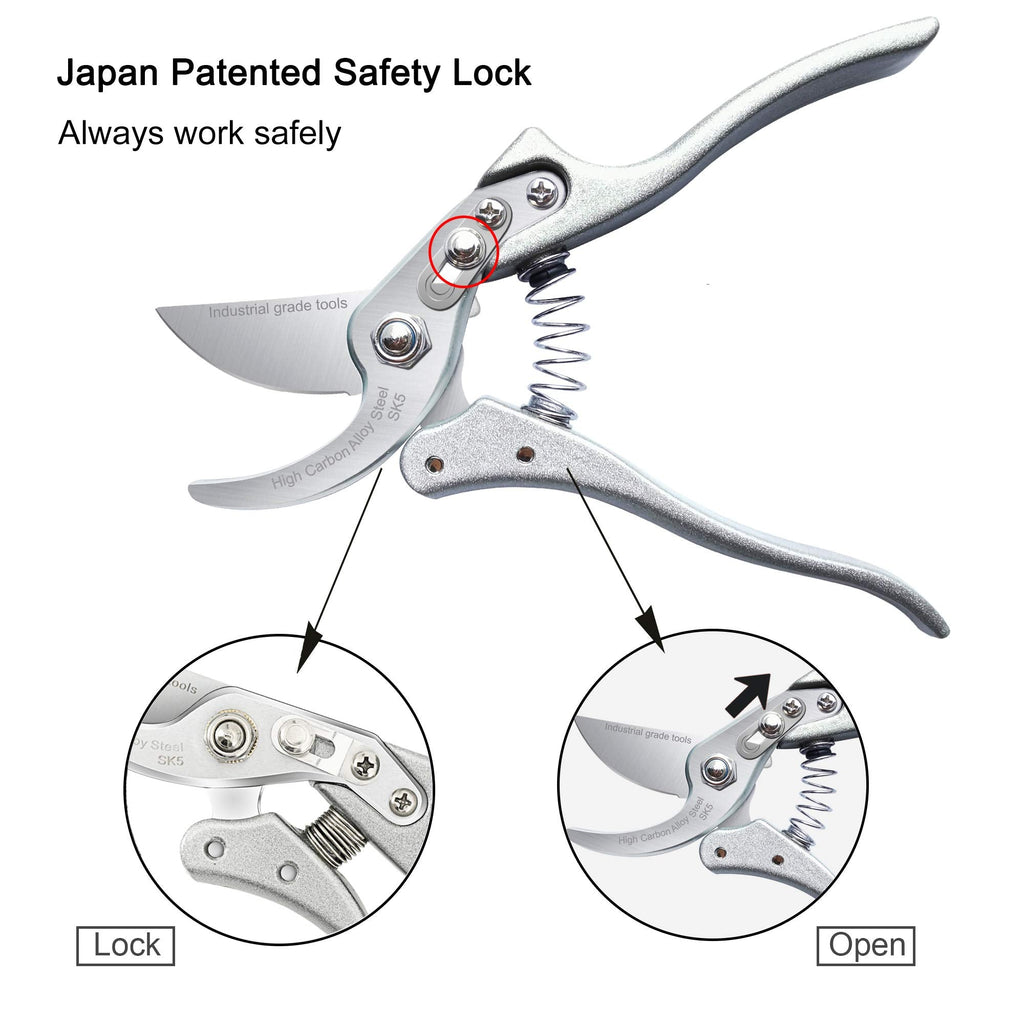 TONMA 8 Inch Japanese SK5 Steel Bypass Pruning Shears Garden Secateurs