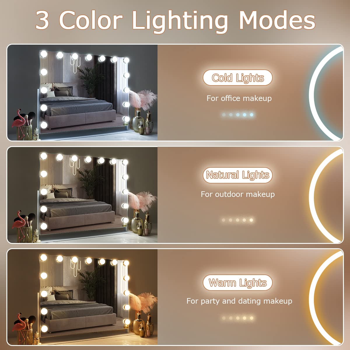 Hansong Hollywood Vanity Mirror with 15 LED Bulbs and 10X Magnification