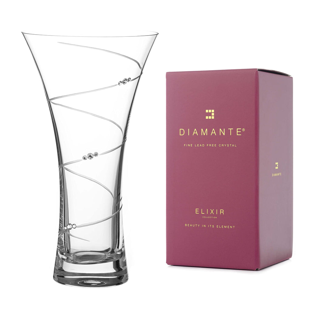 DIAMANTE Swirl Crystal Trumpet Vase with Swarovski Crystals - 25cm