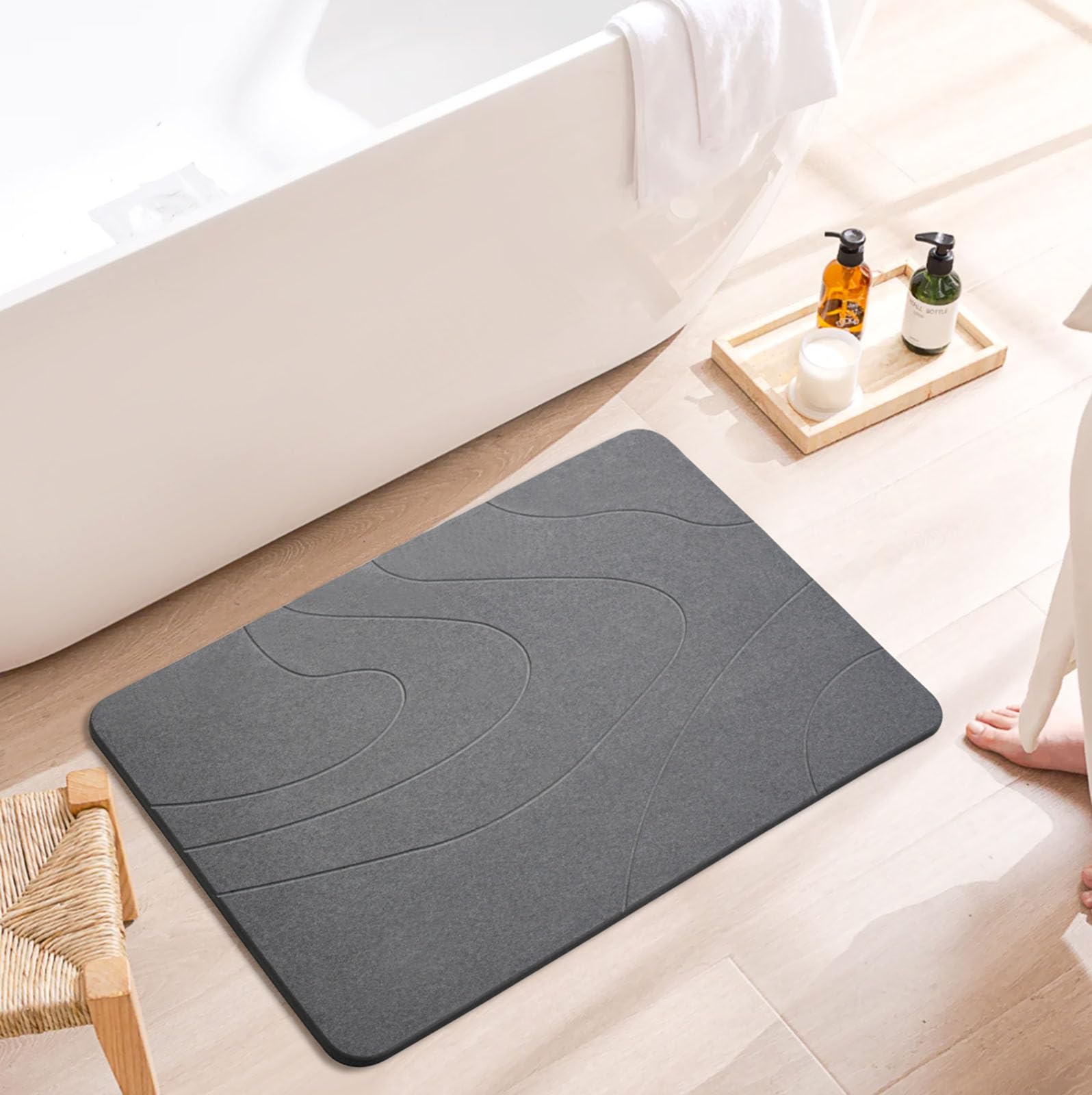 Dai Lufei Diatomaceous Earth Bath Stone Mat – Non-Slip & Quick Dry, Dark Grey