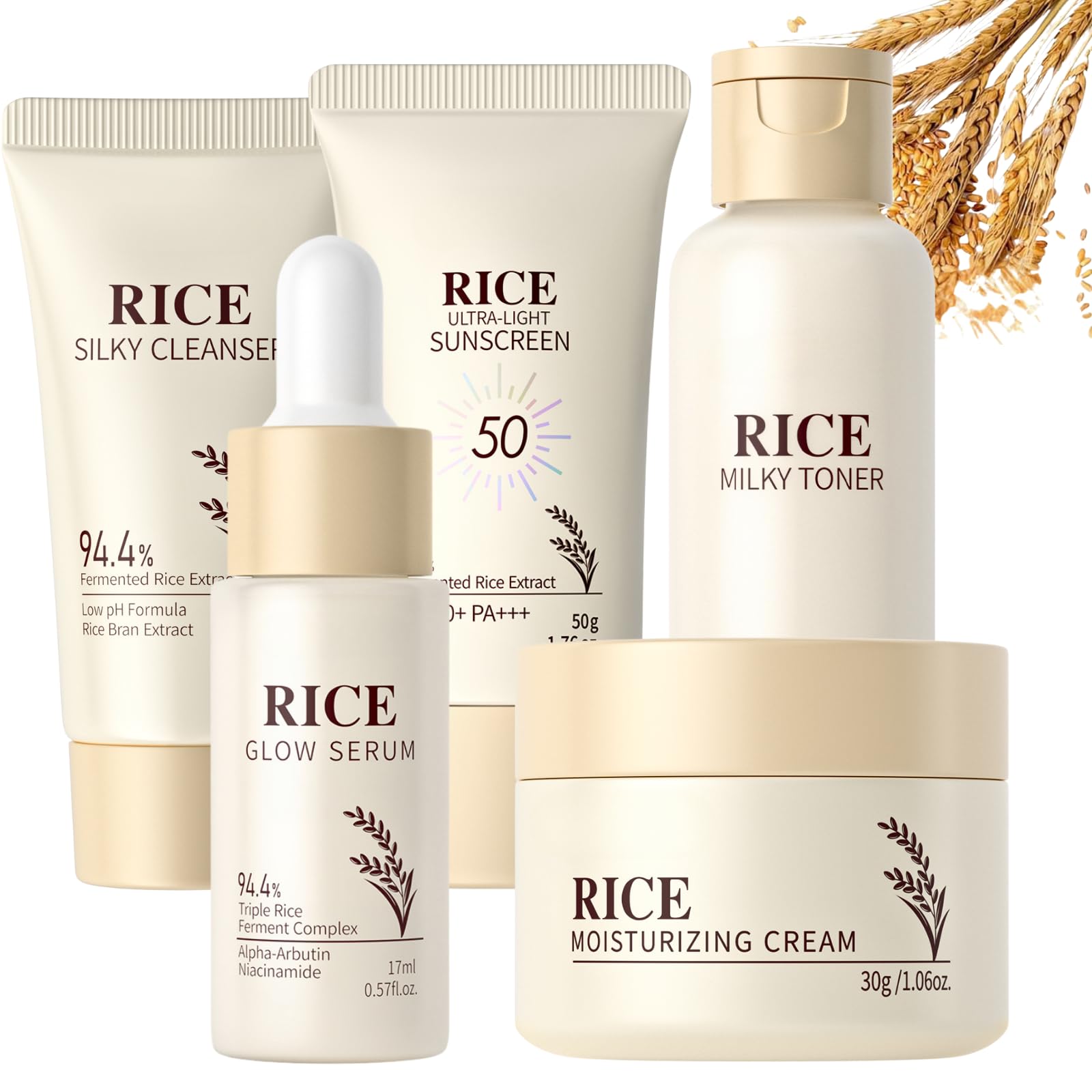 Jolof Store 5-Piece Rice Skincare Set | Korean Glass Skin Kit with SPF 50